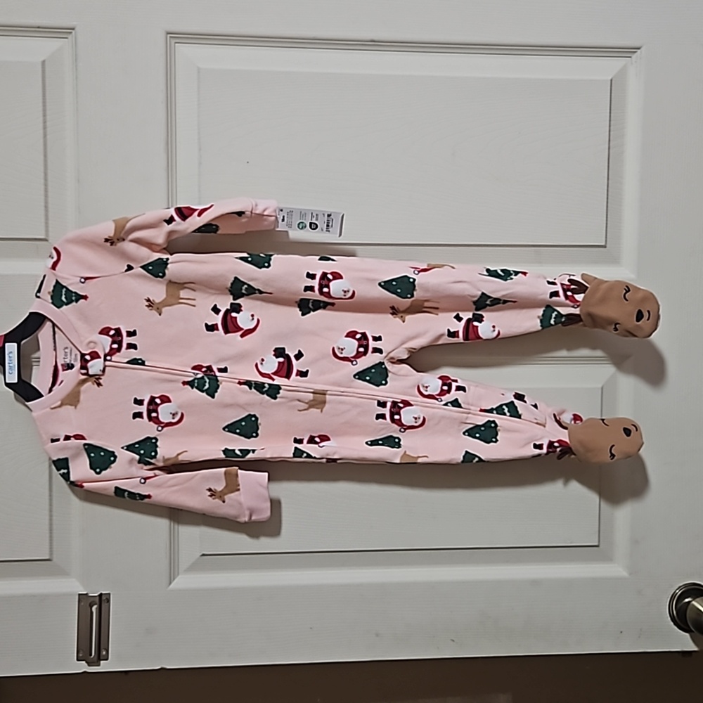 CARTER'S CHILD OF MINE FLEECE SANTA FEETIE PJ: PINK: NEW WITH TAGS: SIZE 18 MTH
